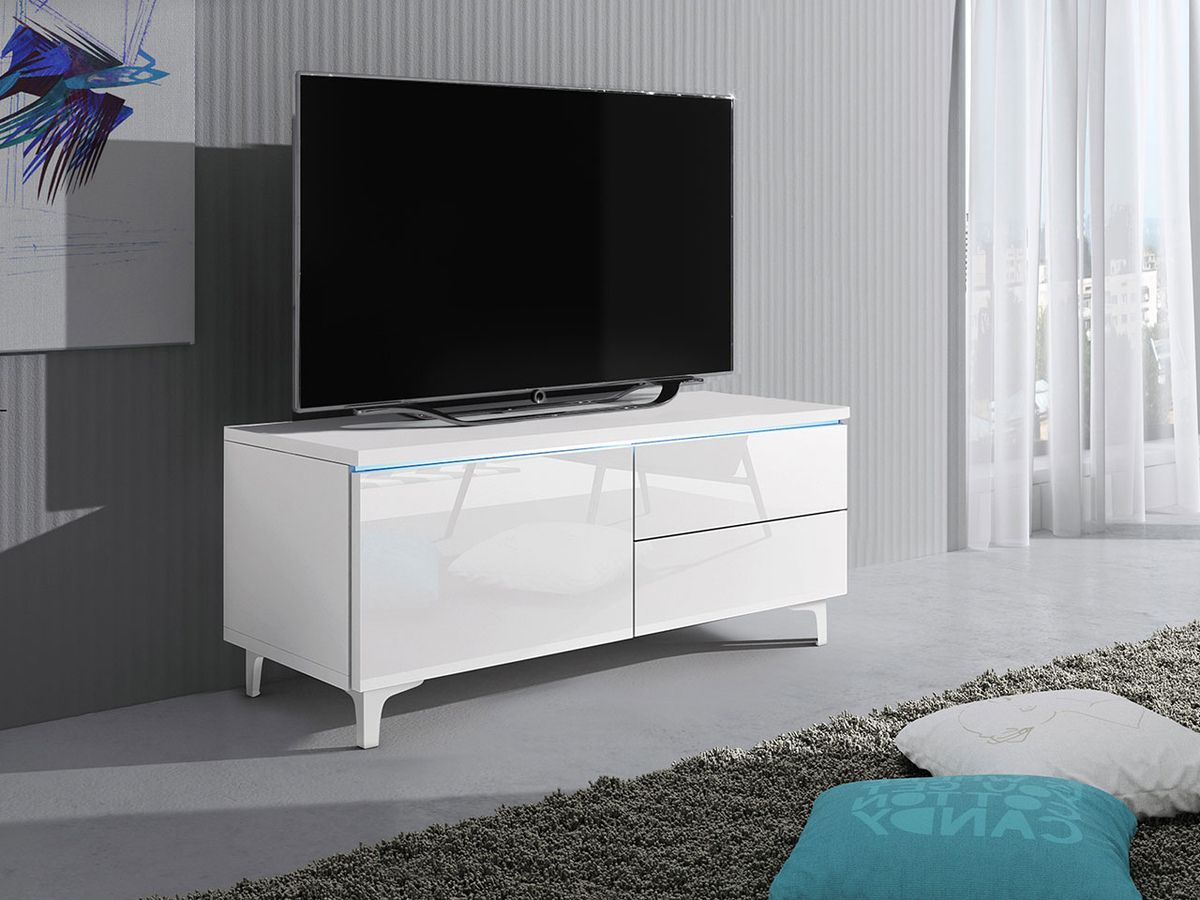 Mobile porta TV Uva III (Bianco + Bianco lucido)