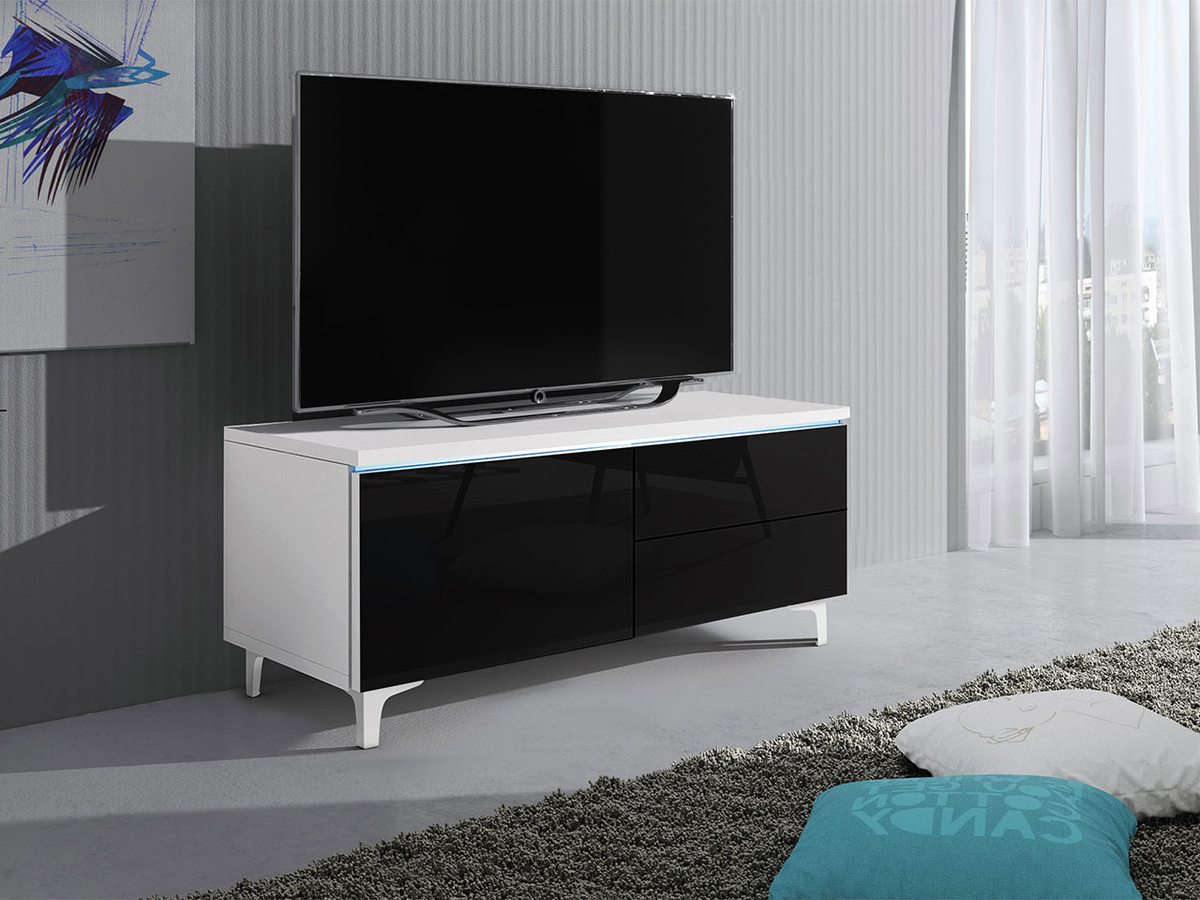 Mobile porta TV Uva III (Bianco + Nero lucido)
