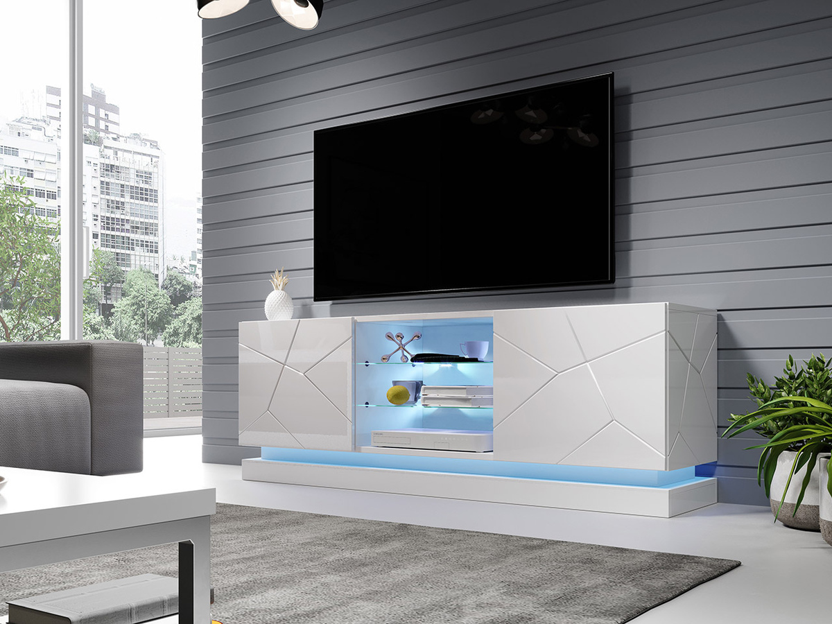 Mobile porta TV Linar (Bianco + Bianco lucido)