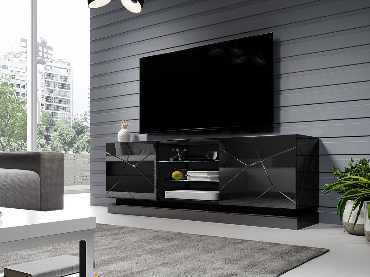 Mobile porta TV Linar (Nero + Nero lucido)