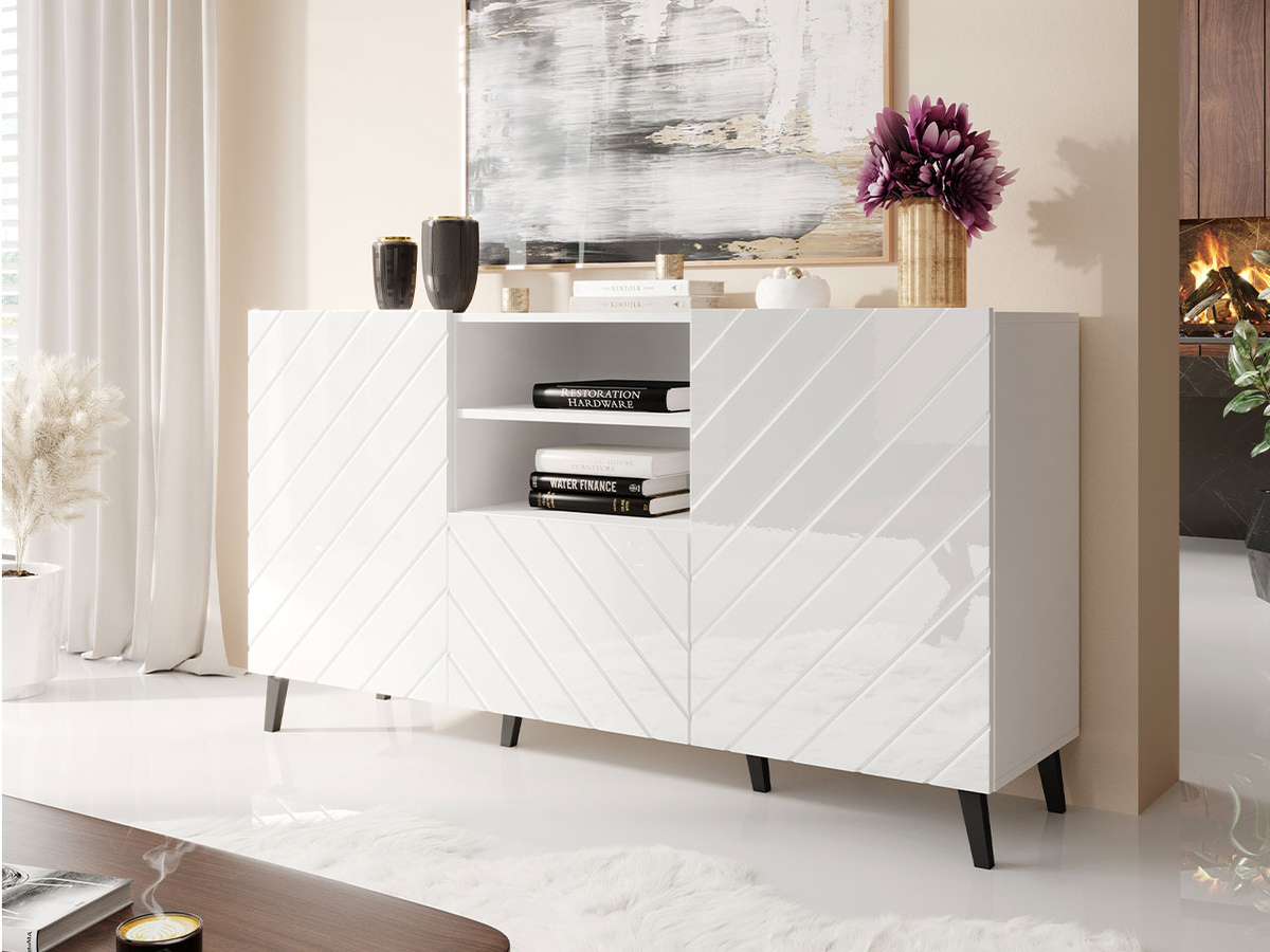 Cassettiera Charlotte 143 (Bianco + Bianco lucido)
