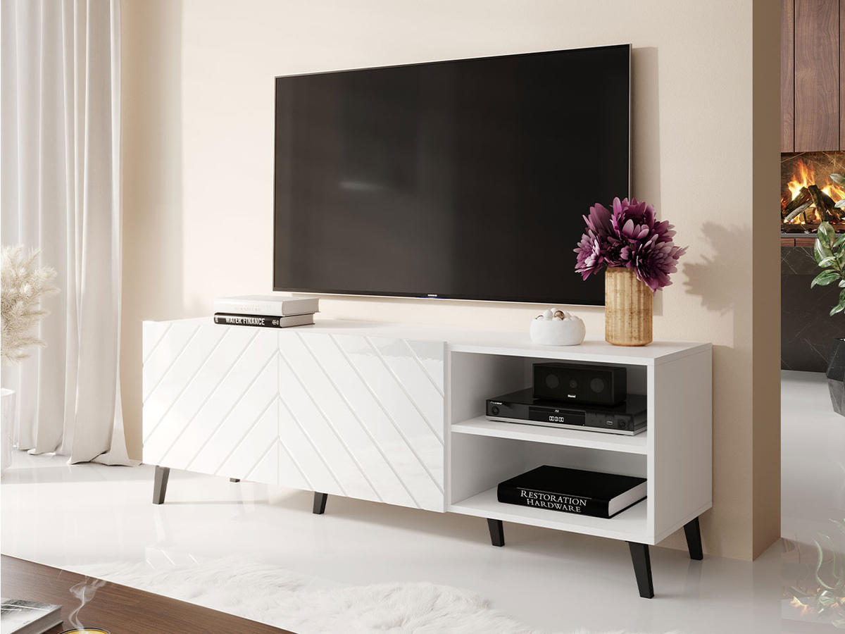 Mobile porta TV Charlotte 144 (Bianco + Bianco lucido)