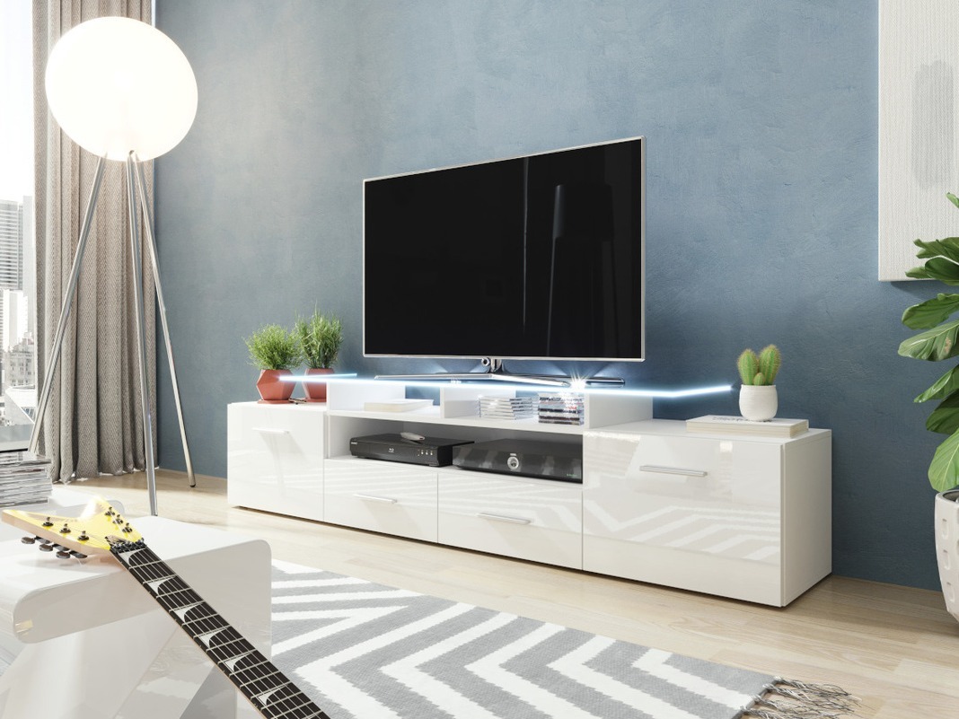Mobile porta TV Charlotte 117 (Bianco + Bianco lucido)