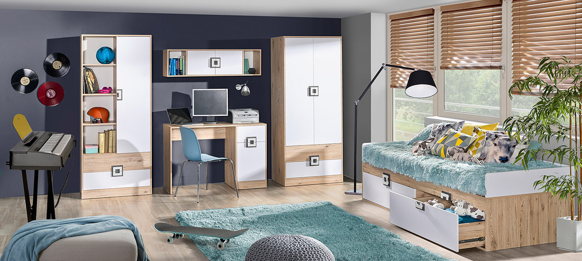 Armadio Balvire 102 (Rovere chiaro + Bianco + Grigio)