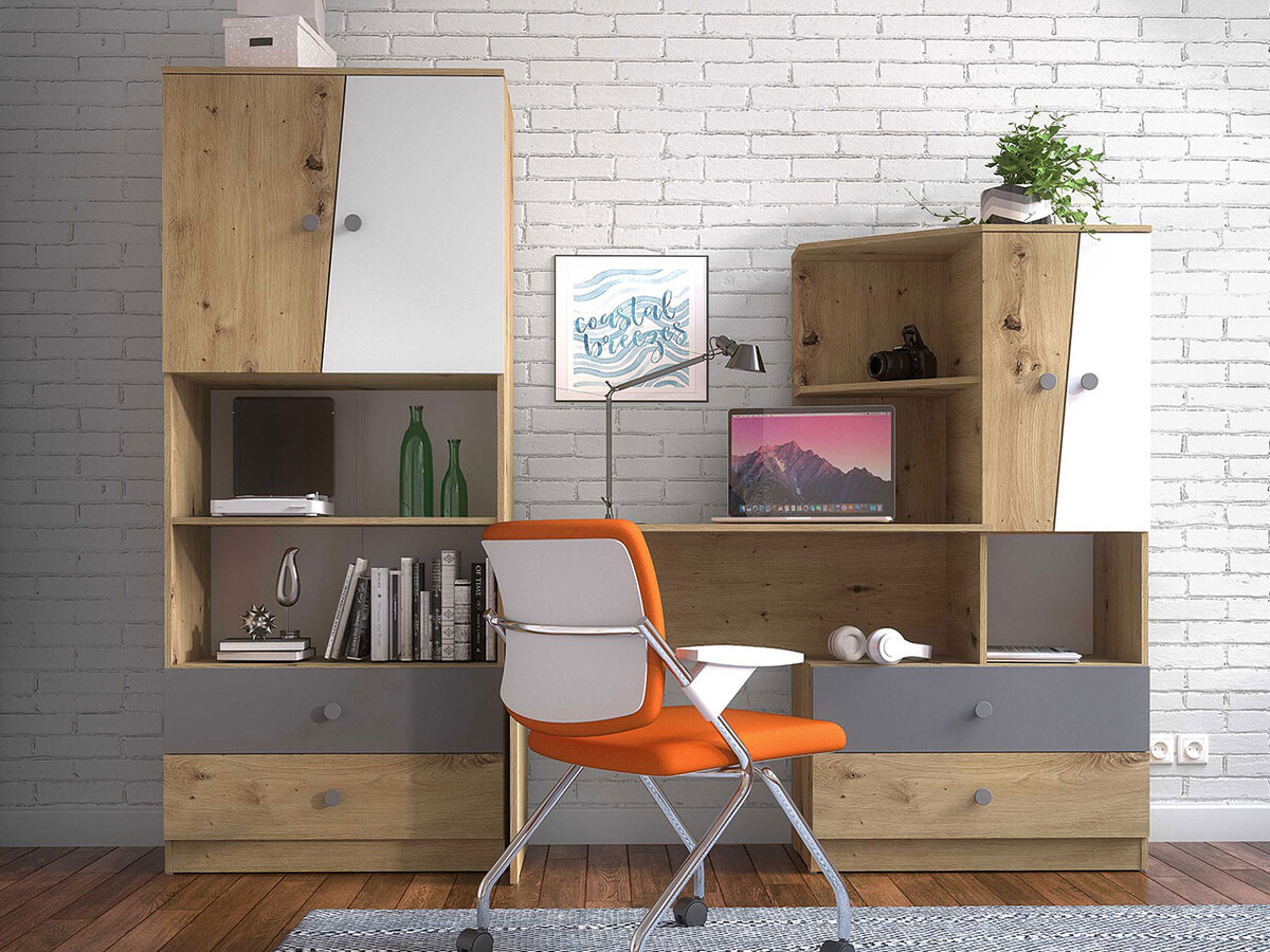 Set di mobili Almira 115 (Rovere Artisan + Bianco + Grigio)