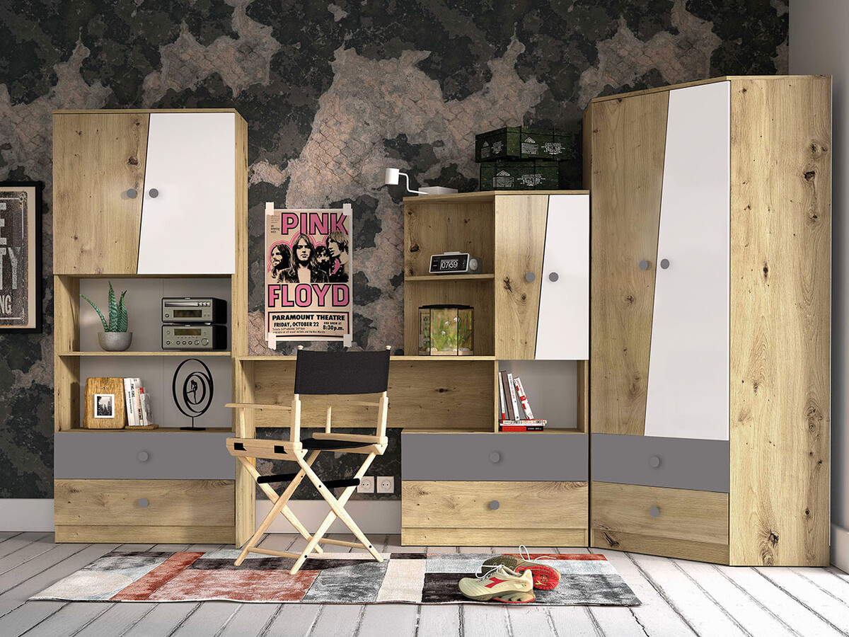 Set di mobili Almira 116 (Rovere Artisan + Bianco + Grigio)