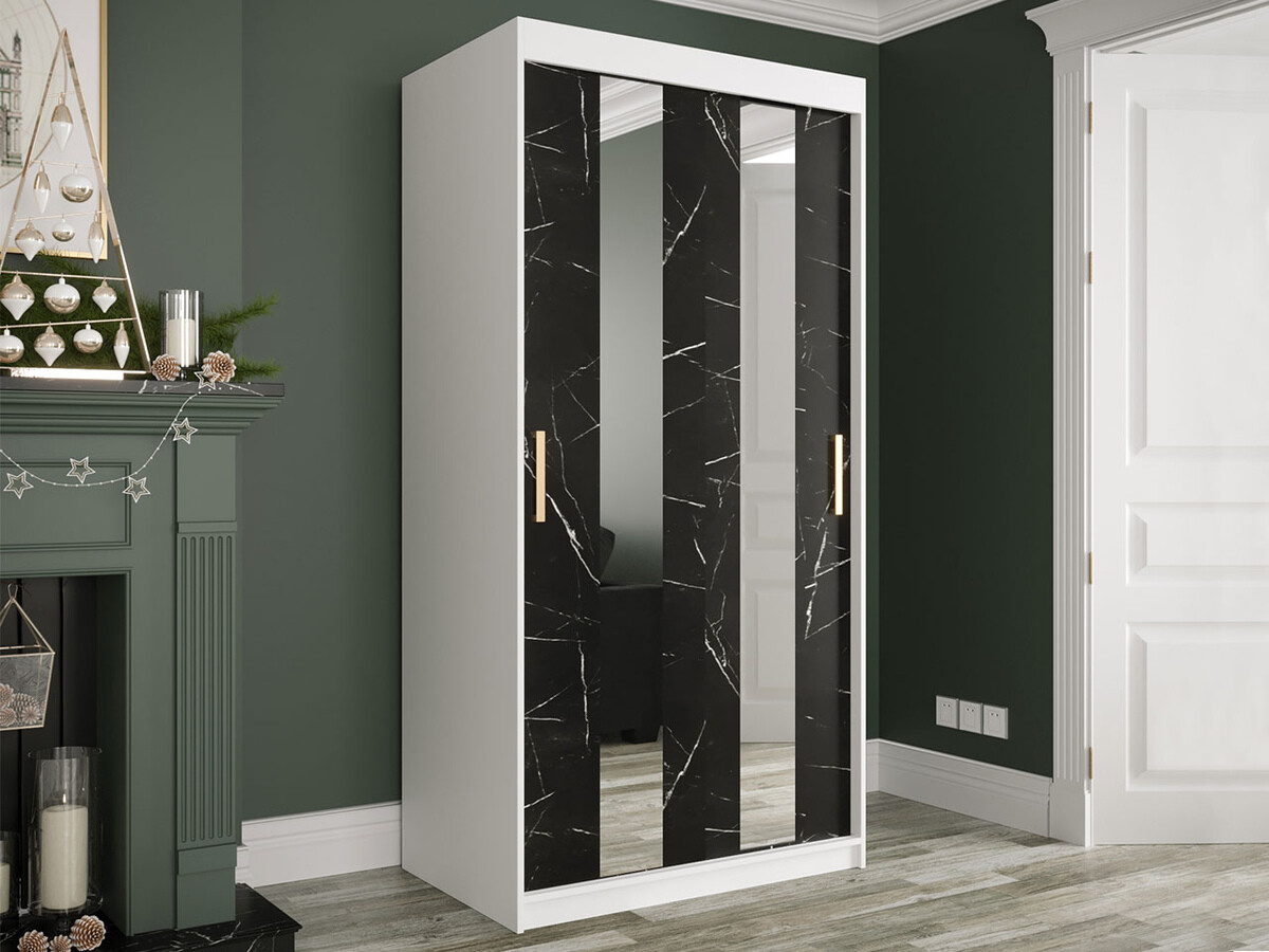 Armadio Hartford 240 (Opaca bianco + Marmo nero)