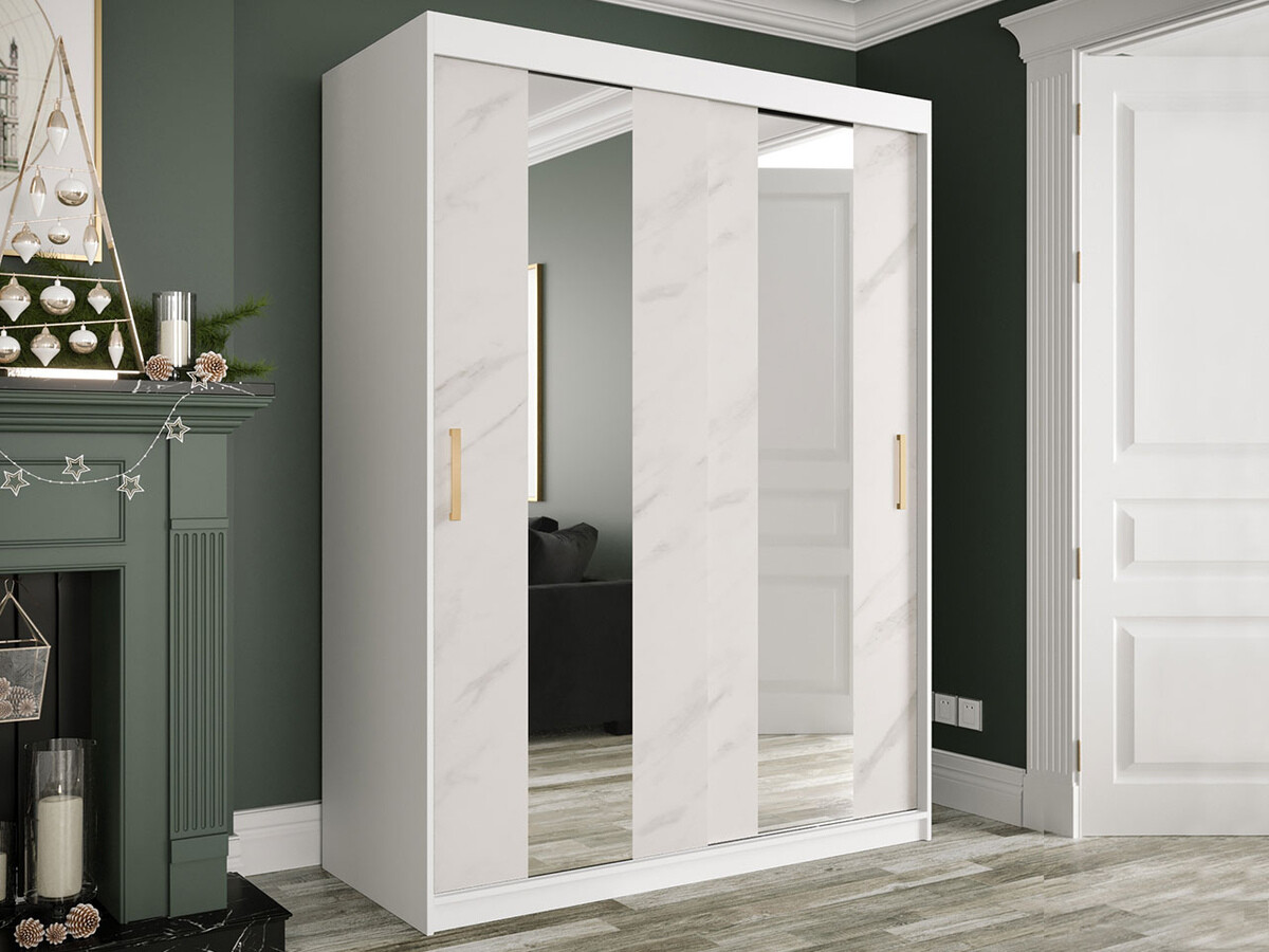 Armadio Hartford 242 (Opaca bianco + Marmo bianco)