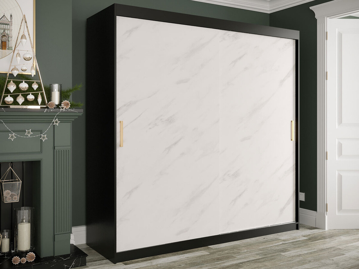Armadio Hartford 250 (Nero opaco + Marmo bianco)