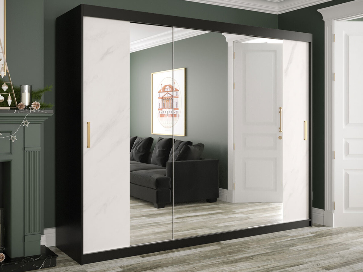 Armadio Hartford 263 (Nero opaco + Marmo bianco)
