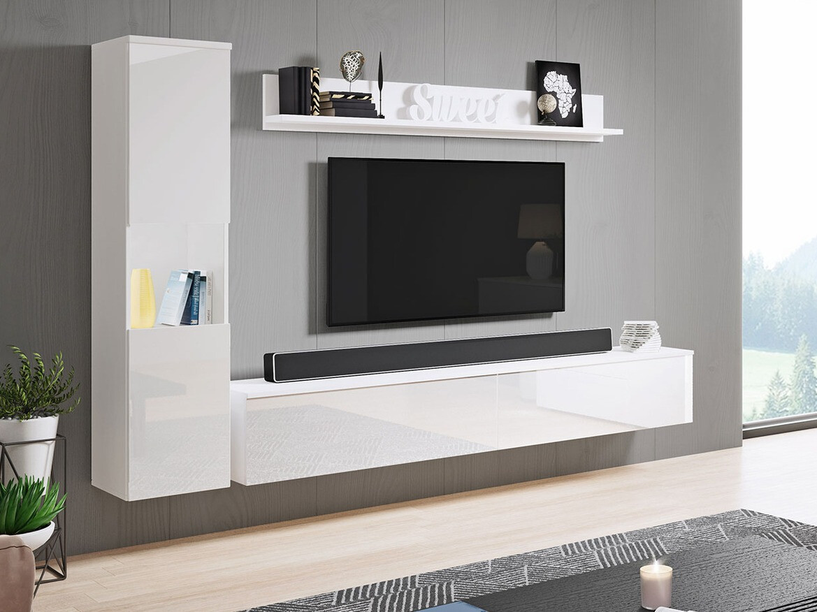 Parete attrezzata Sarasota 130 (Bianco + Bianco lucido)