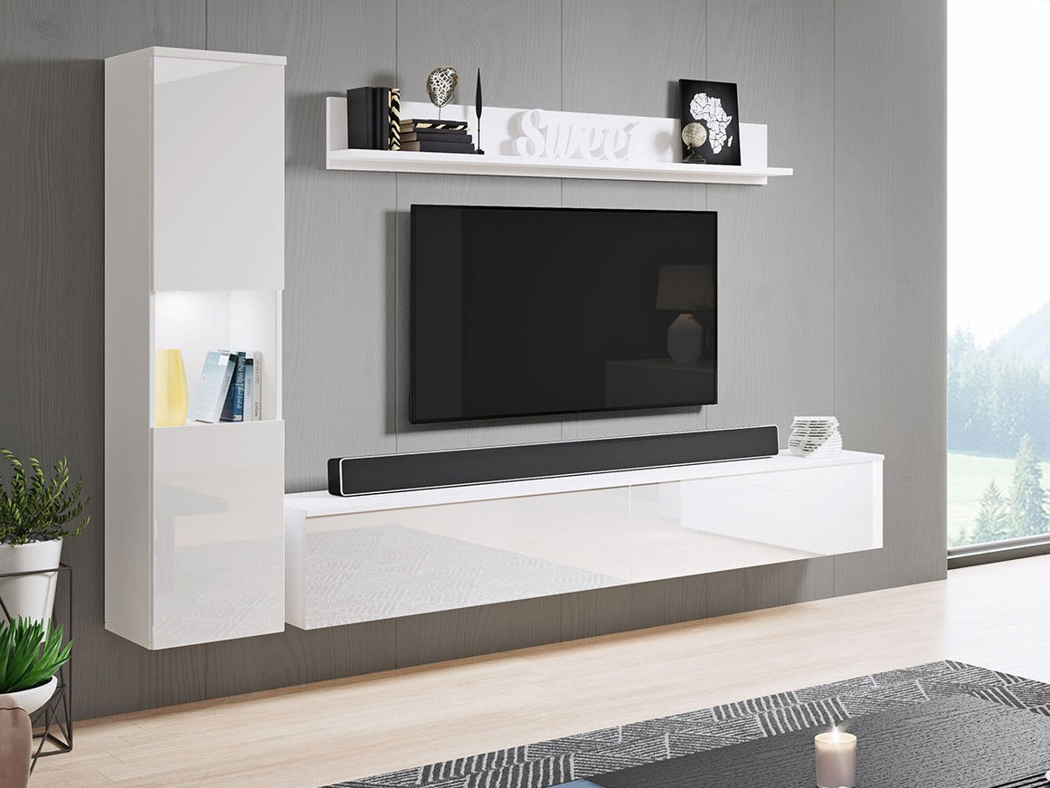 Parete attrezzata Sarasota 130 (Bianco + Bianco lucido)