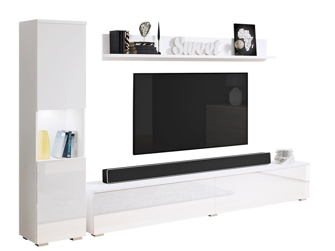 Parete attrezzata Sarasota 130 (Bianco + Bianco lucido)