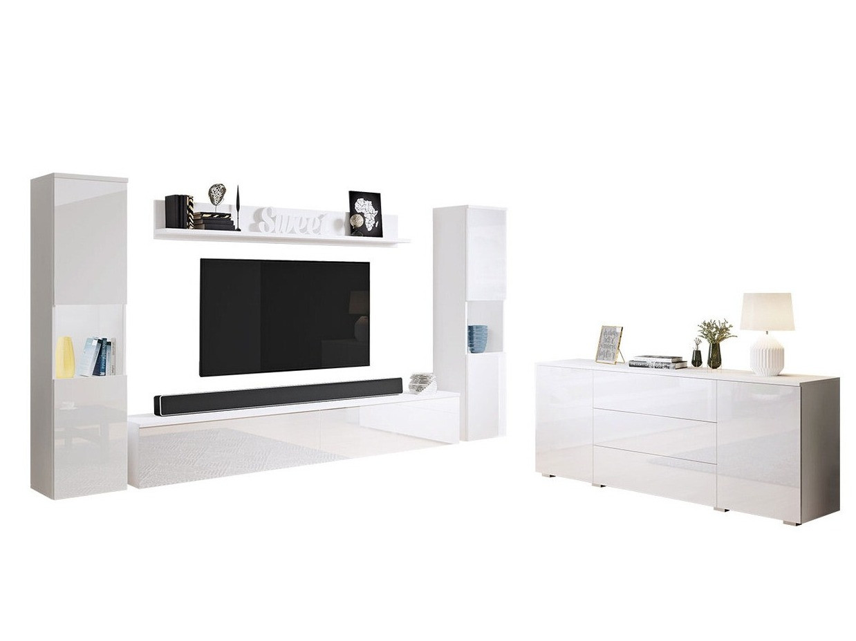 Parete attrezzata Sarasota 133 (Bianco + Bianco lucido)