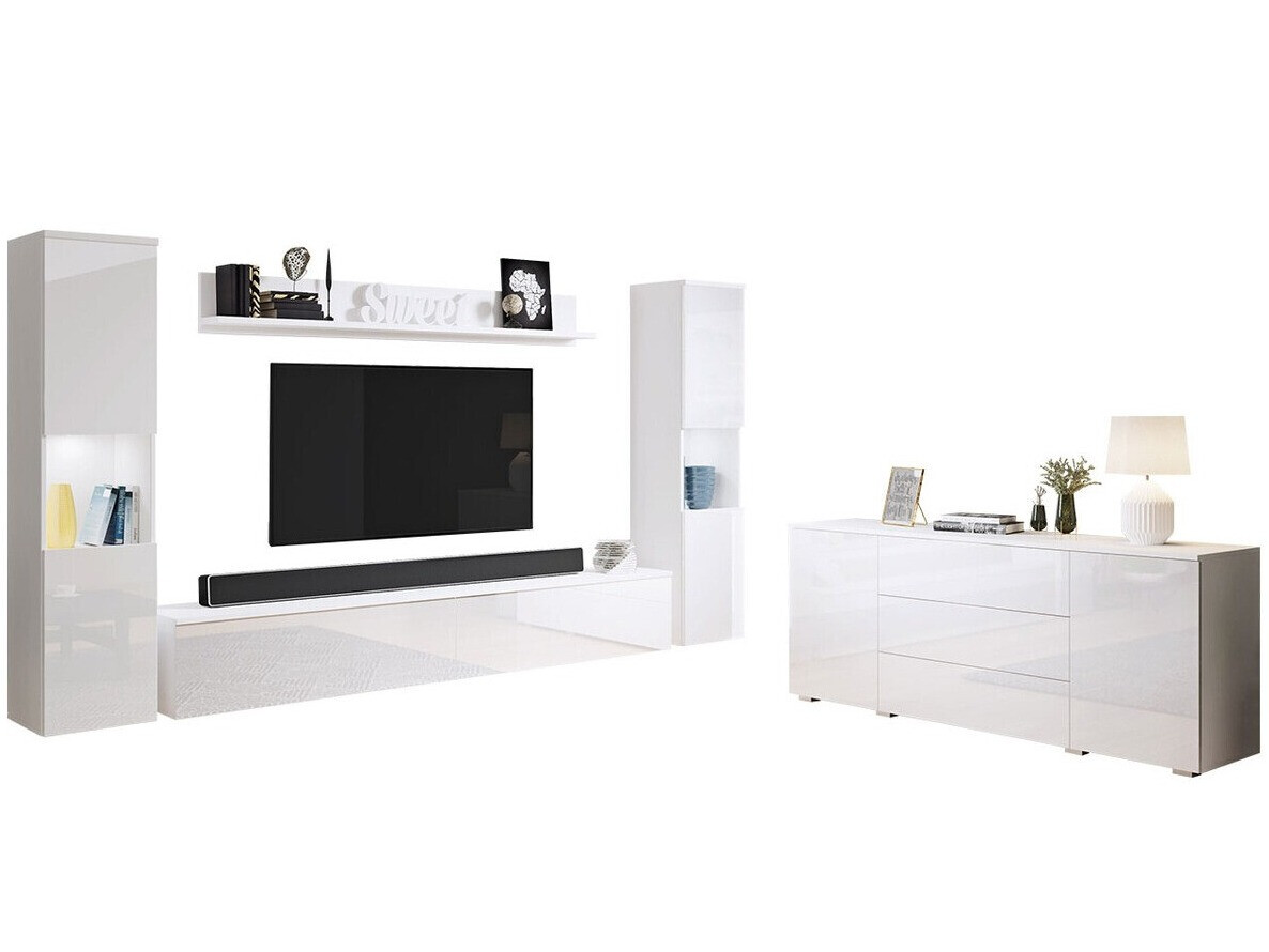 Parete attrezzata Sarasota 133 (Bianco + Bianco lucido)