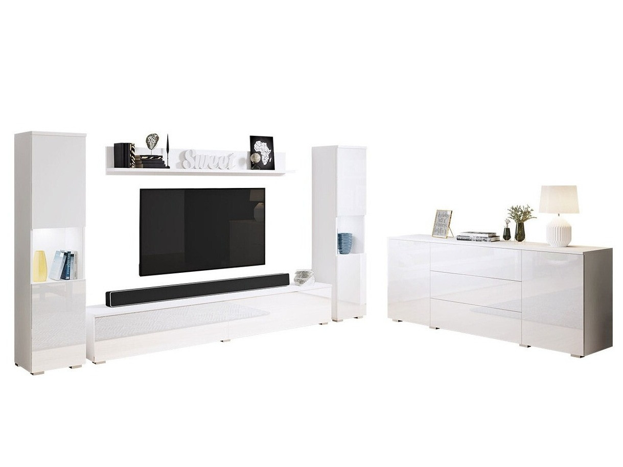 Parete attrezzata Sarasota 133 (Bianco + Bianco lucido)