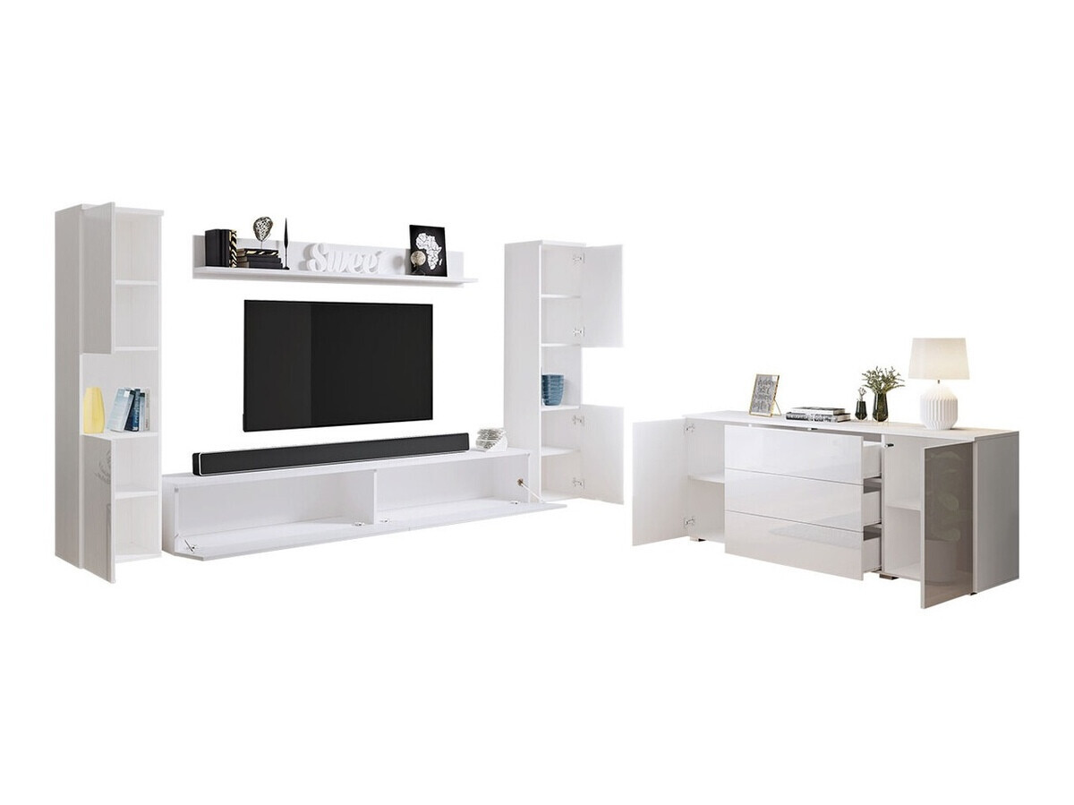 Parete attrezzata Sarasota 133 (Quercia di Wotan + Bianco lucido)