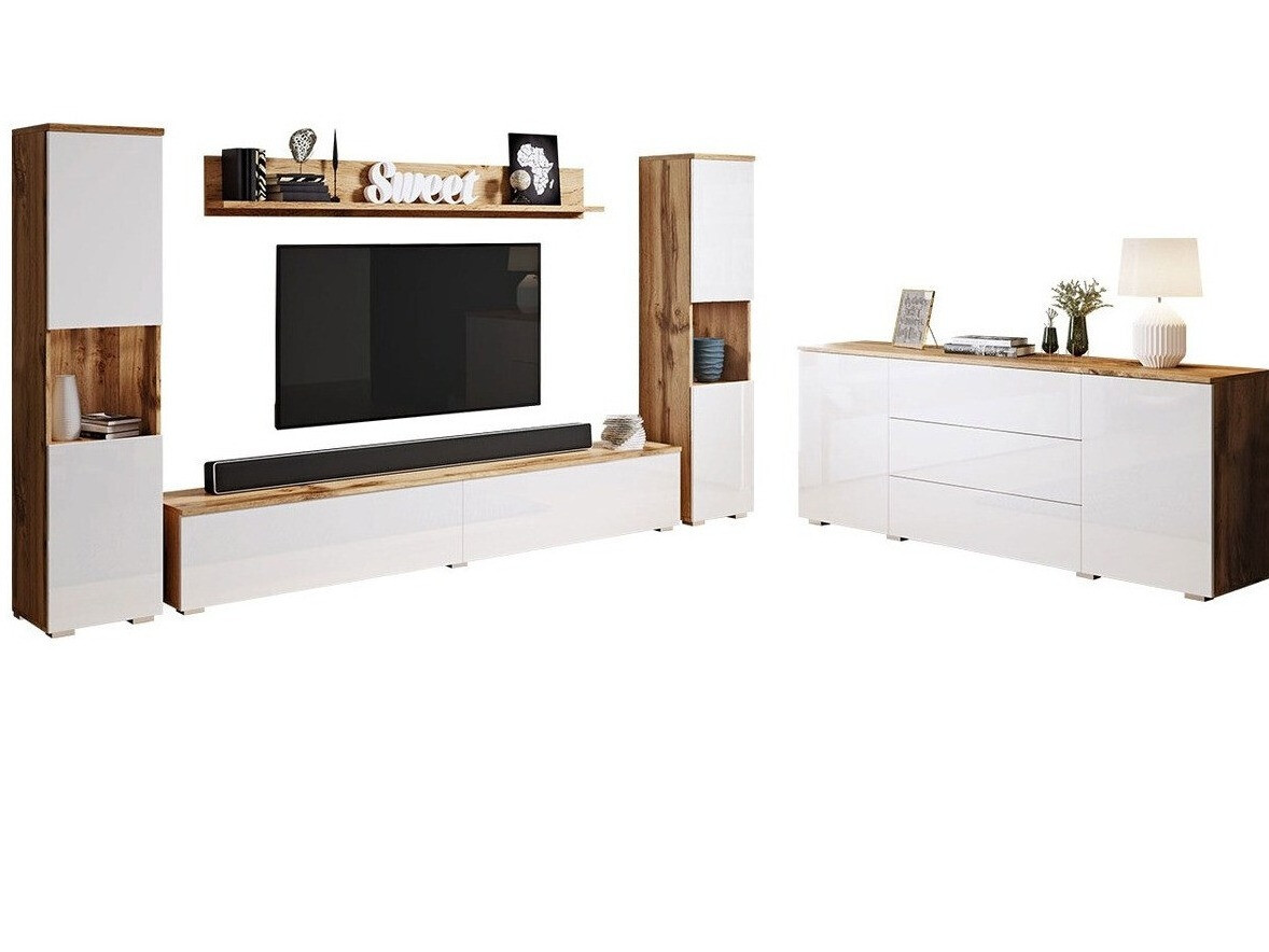 Parete attrezzata Sarasota 133 (Quercia di Wotan + Bianco lucido)