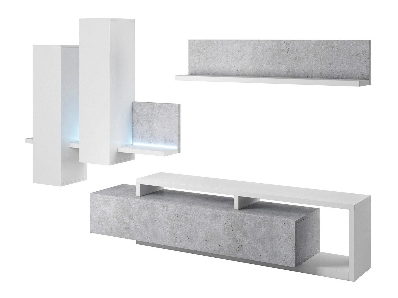 Parete attrezzata Lutiva 100 (Bianco + Calcestruzzo)