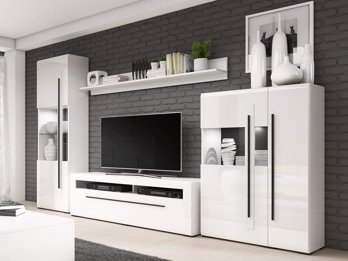 Parete attrezzata Ophsalu 111 (Bianco + Bianco lucido)