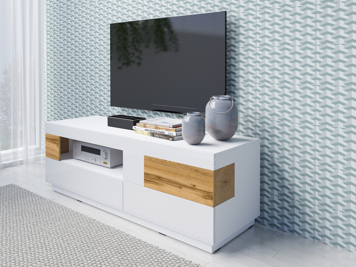 Mobile porta TV Livlore 103 (Bianco + Bianco lucido + Quercia di Wotan)