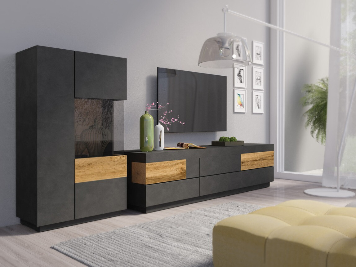 Parete attrezzata Livlore 109 (Matera grigio + Quercia di Wotan)