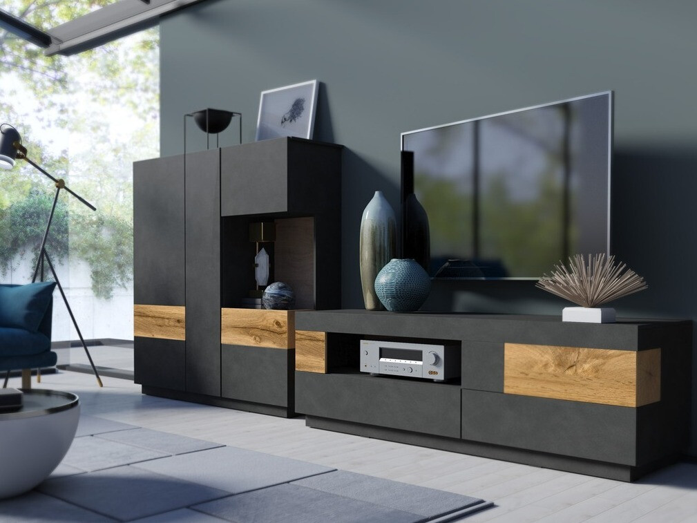 Parete attrezzata Livlore 110 (Matera grigio + Quercia di Wotan)