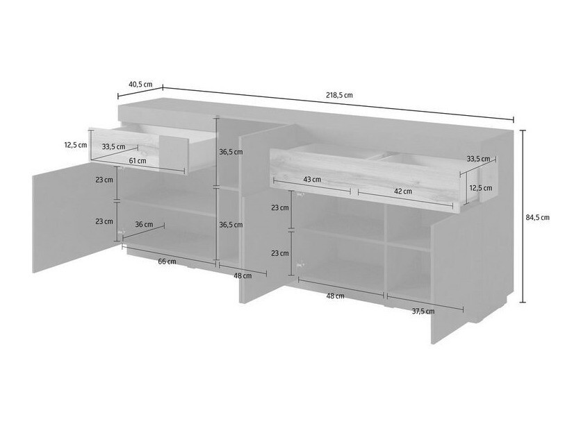 Parete attrezzata Livlore 108 (Bianco + Bianco lucido + Quercia di Wotan)