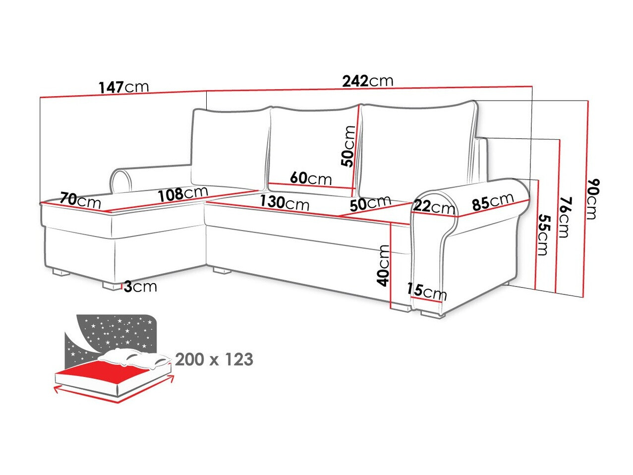 Divano angolare Comfivo 270 (Lux 05 + Lux 06)