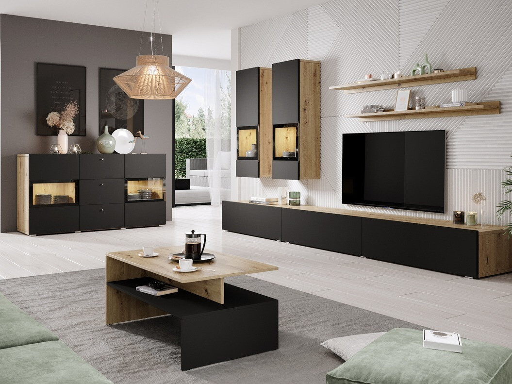 Parete attrezzata Serodeu 104 (Rovere Artisan + Nero opaco)