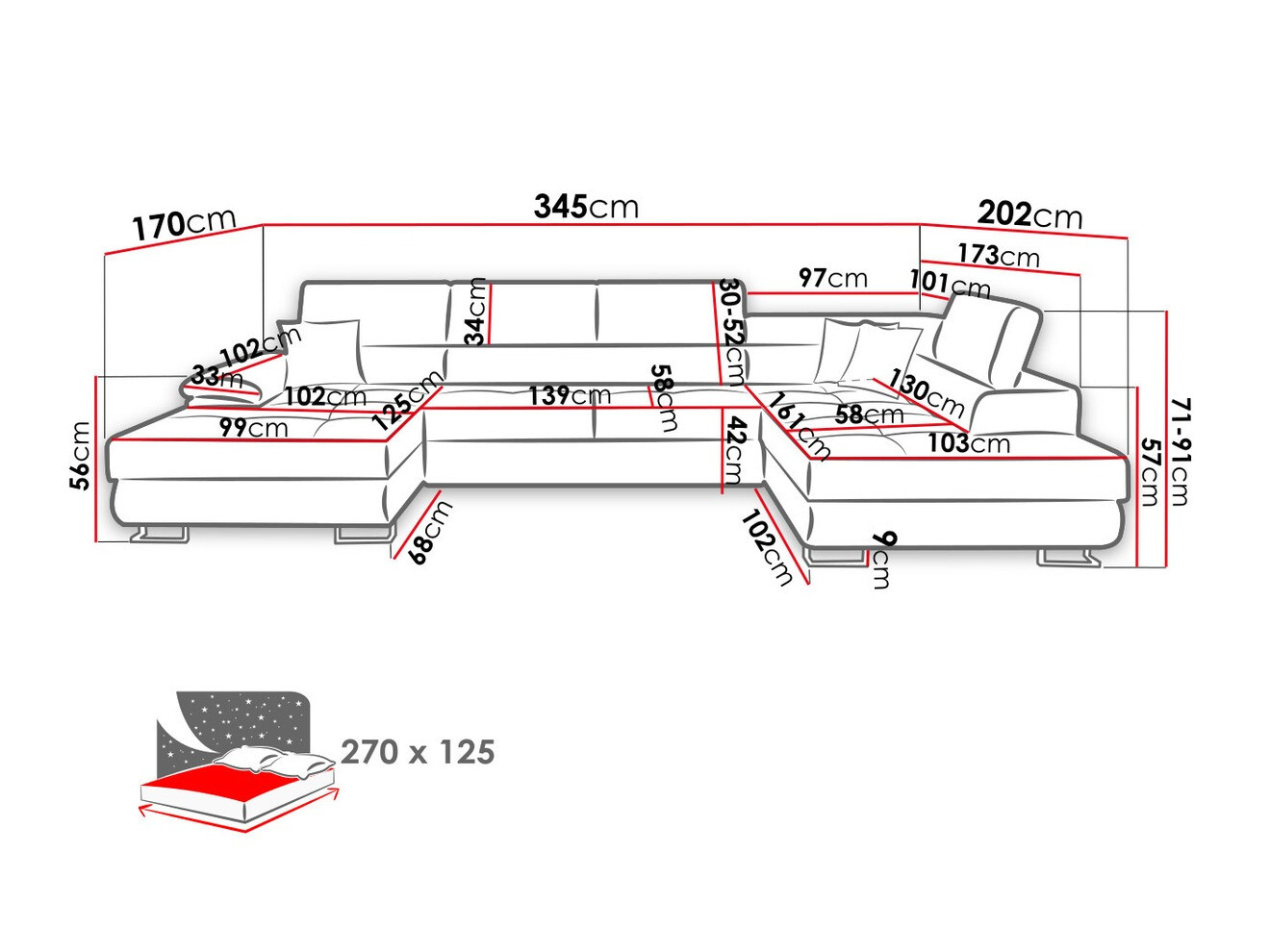 Divano angolare Comfivo Ruta IV (Soft 017 + Lux 06 + Soft 017)