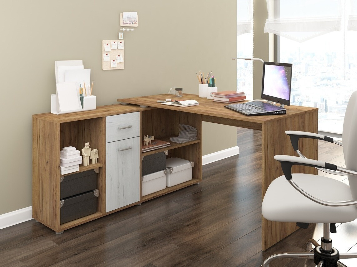 Scrivanie angolare Gilroy 113 (Craft quercia + Bianco artigianale)