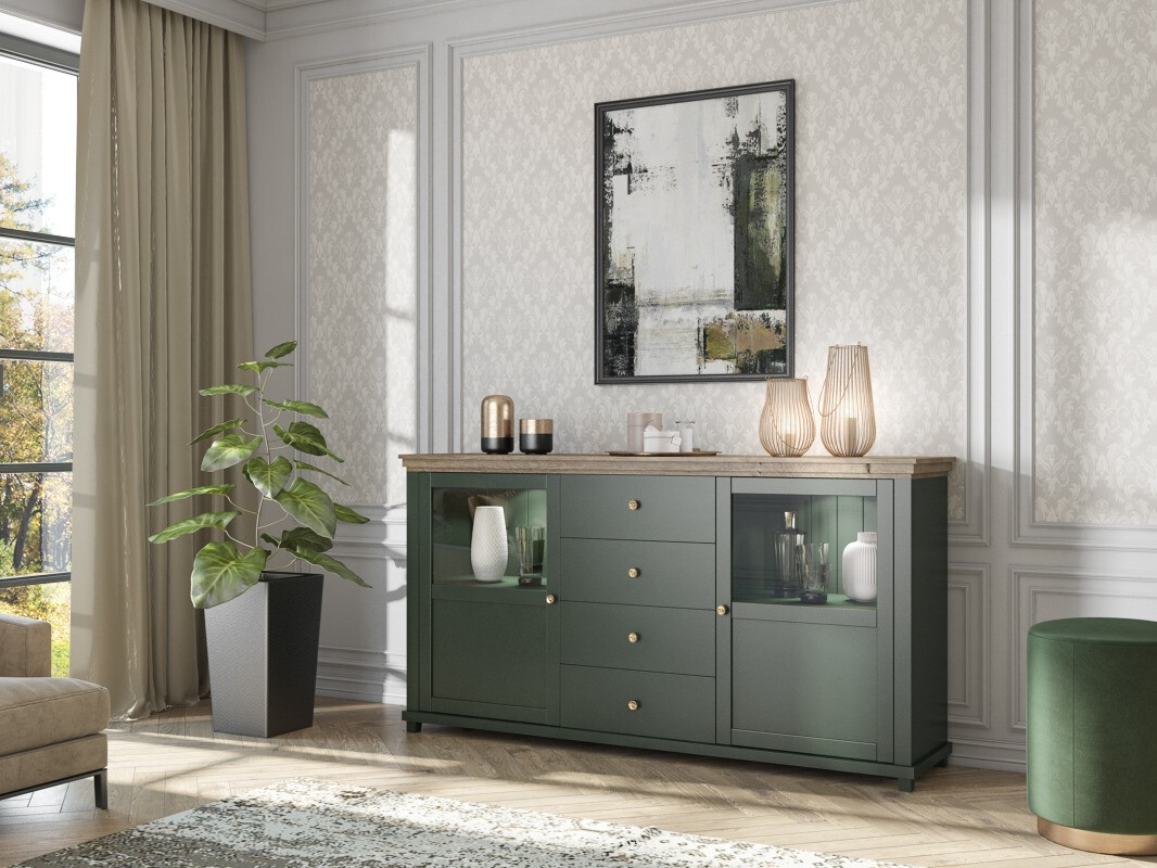 Cassettiera Tolnue 103 (Verde scuro + Quercia di lefkada)