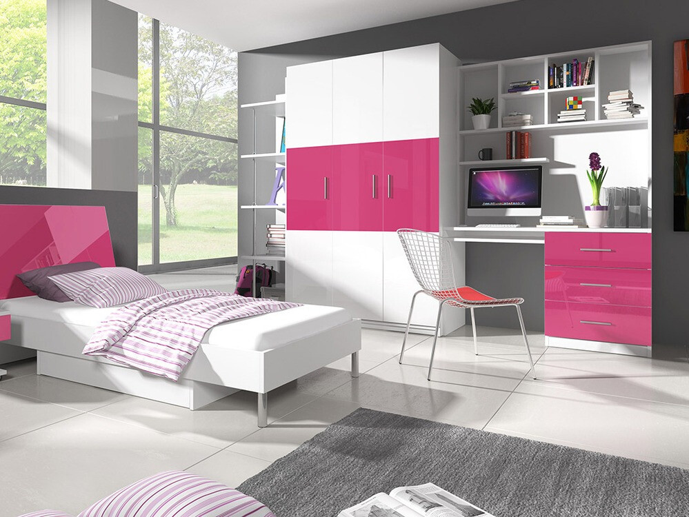 Scrivania da ufficio Campus (Bianco + Bianco lucido + Rosa lucido)