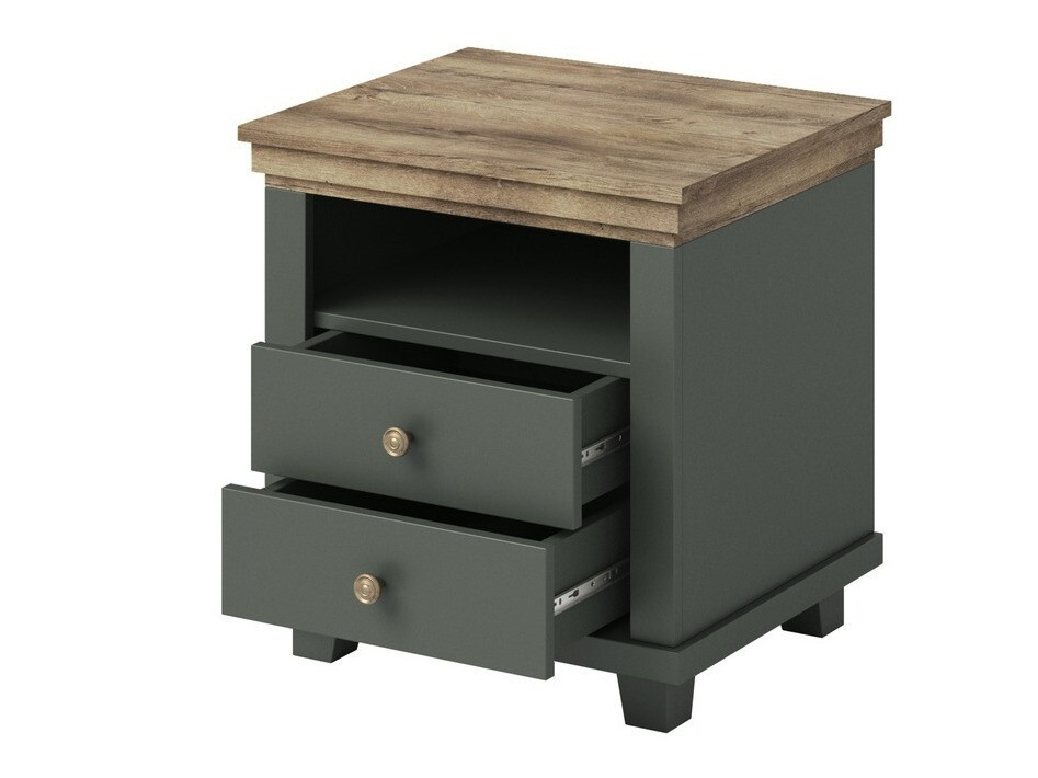 Comodino Tolnue 117 (Verde scuro + Quercia di lefkada)