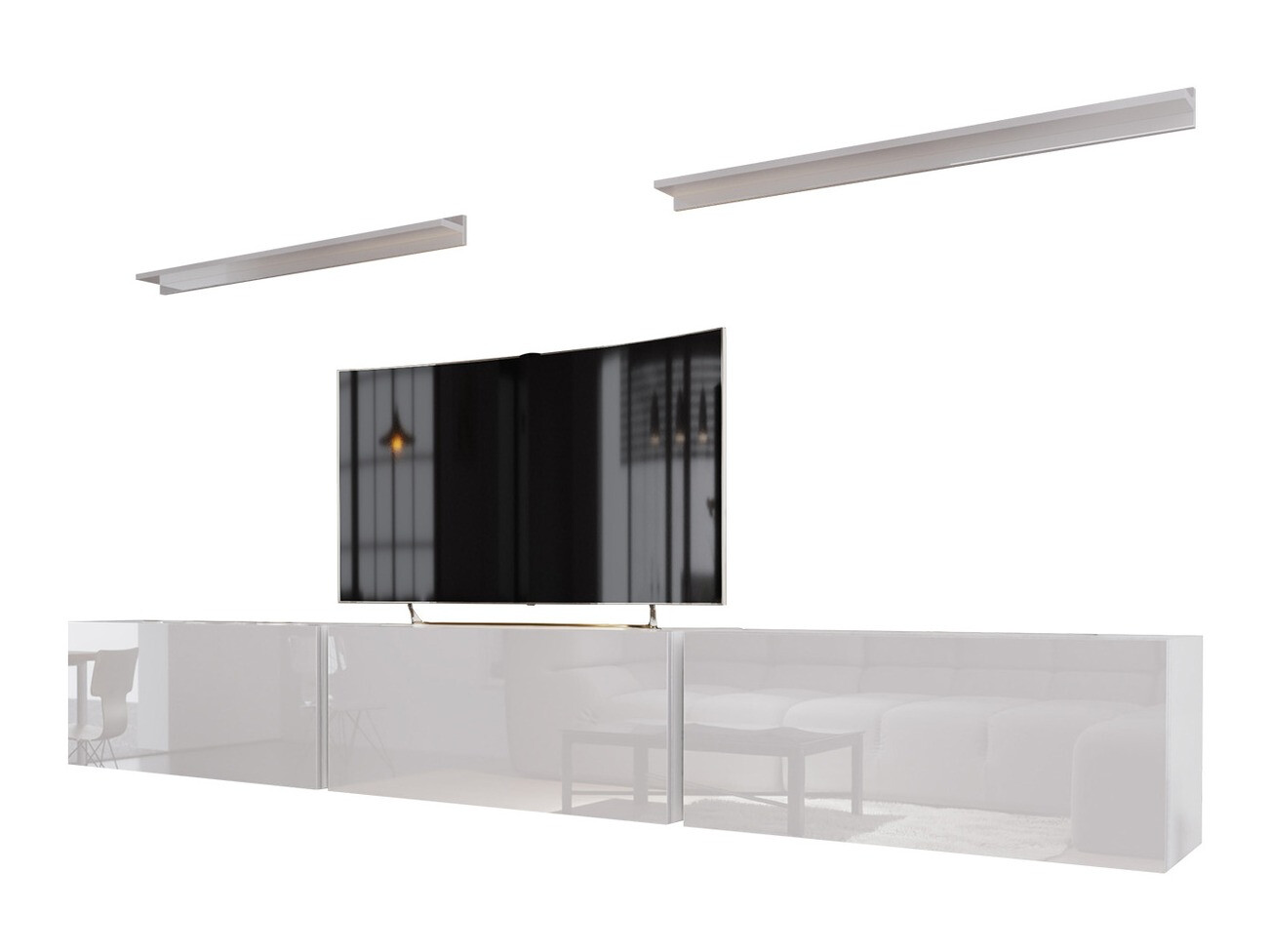 Set mobili soggiorno Hoover 101 (Bianco + Bianco lucido)