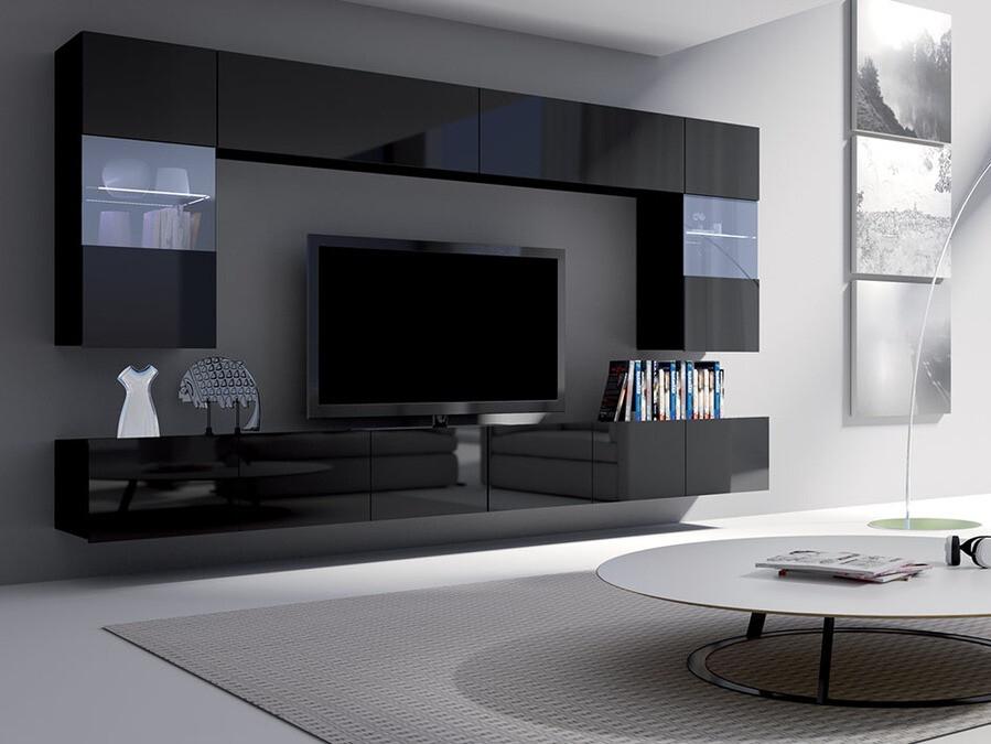 Parete attrezzata Tivdalu 105 (Nero + Nero lucido)