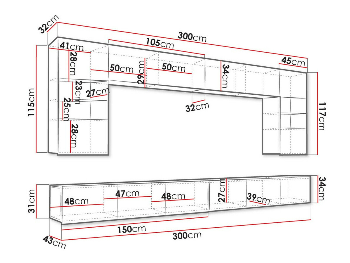 Parete attrezzata Tivdalu 105 (Nero + Nero lucido)