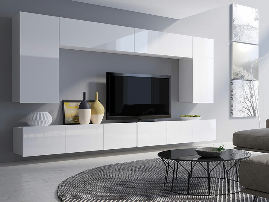 Parete attrezzata Tivdalu 135 (Bianco + Bianco lucido)