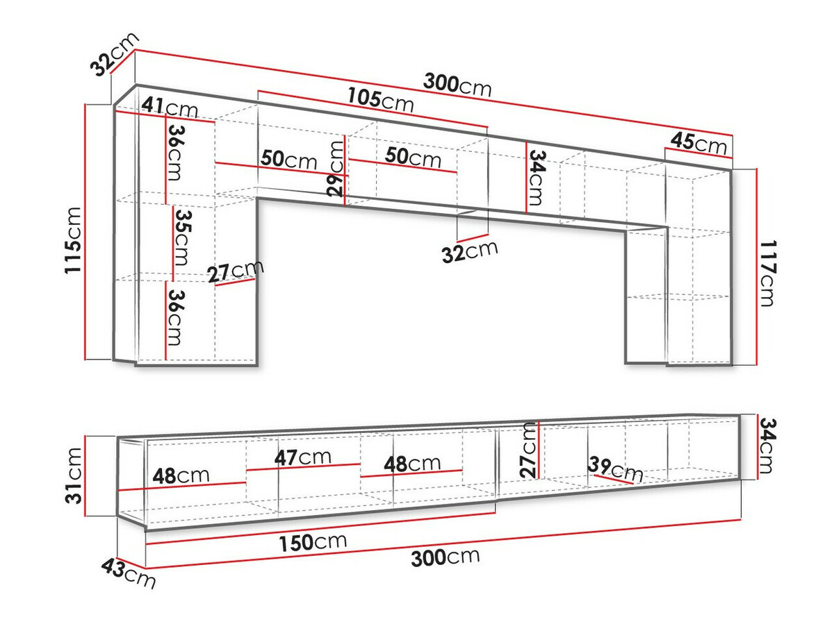 Parete attrezzata Tivdalu 135 (Bianco + Bianco lucido)