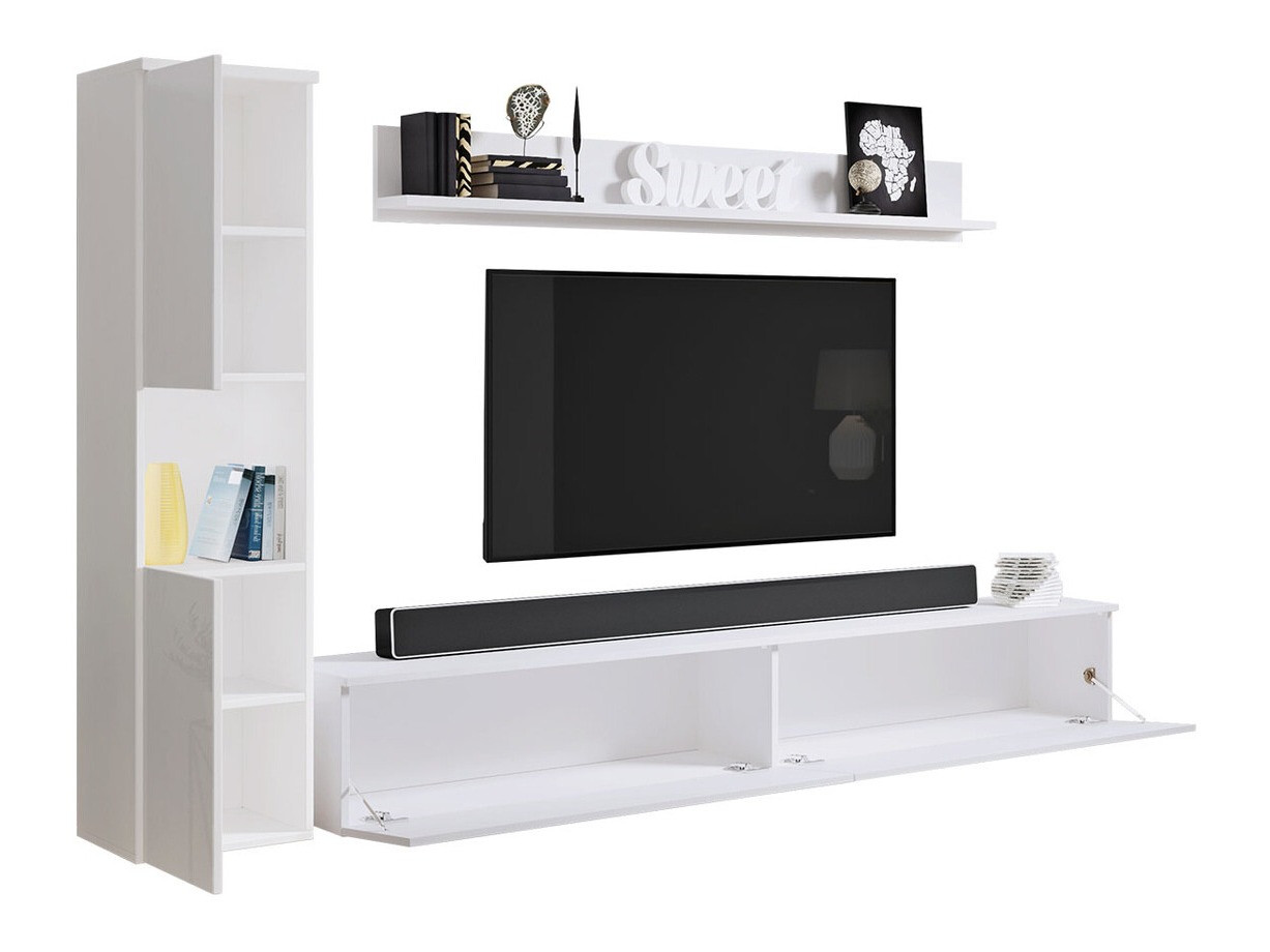 Parete attrezzata Sarasota 130 (Bianco + Bianco lucido)