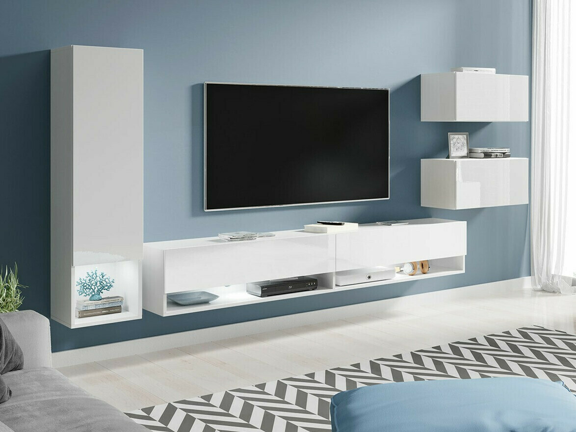 Parete attrezzata Sarasota 124 (Bianco + Bianco lucido)