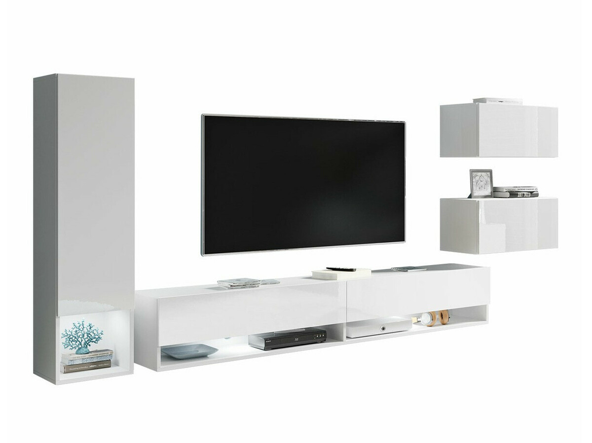Parete attrezzata Sarasota 124 (Bianco + Bianco lucido)