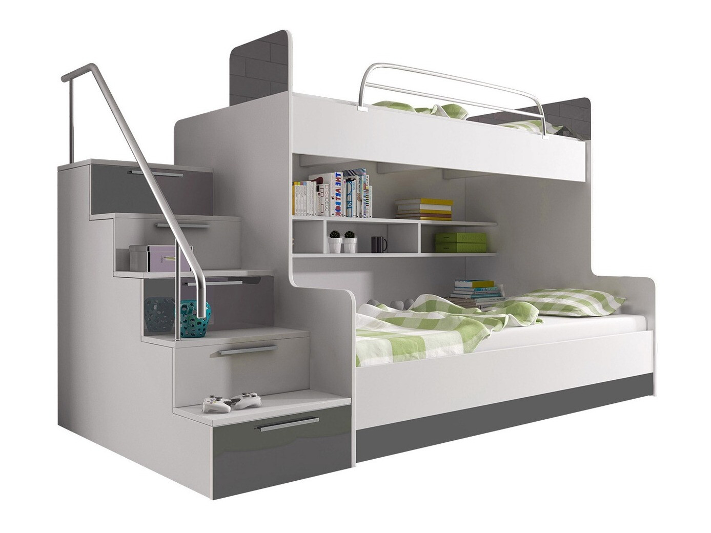 Letto a castello Campus (Bianco + Bianco lucido + Grigio lucido)
