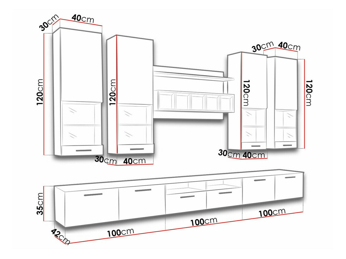 Parete attrezzata Caelum (Bianco + Bianco lucido)