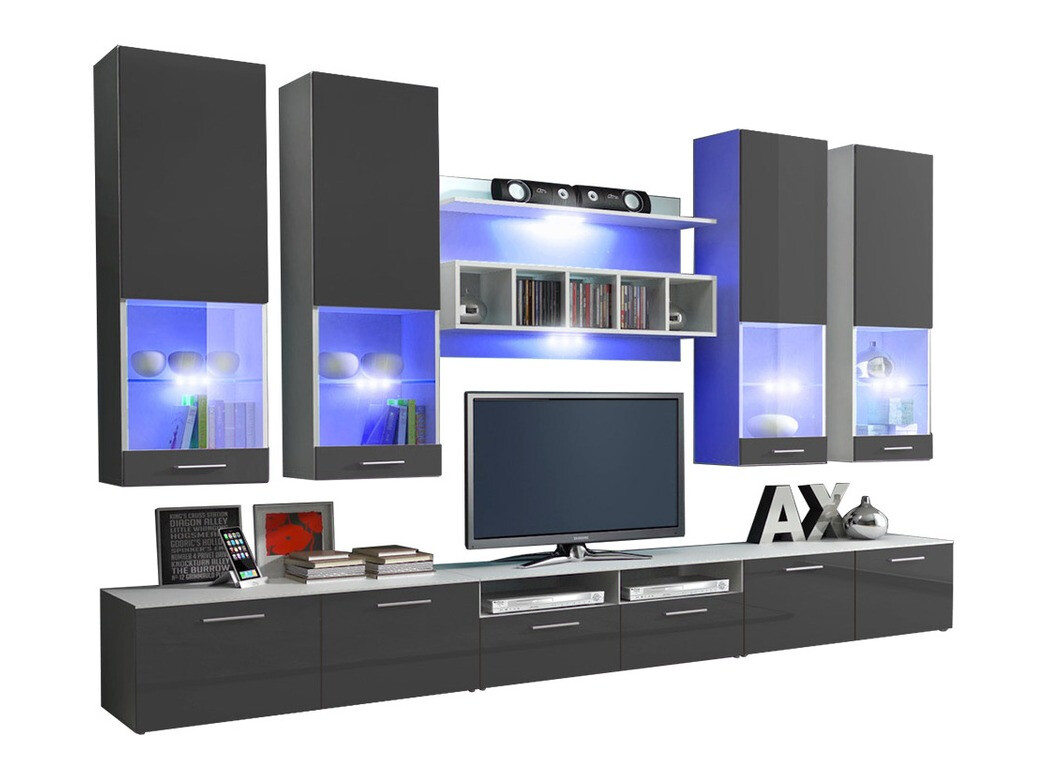 Parete attrezzata Caelum (Bianco + Grigio lucido)