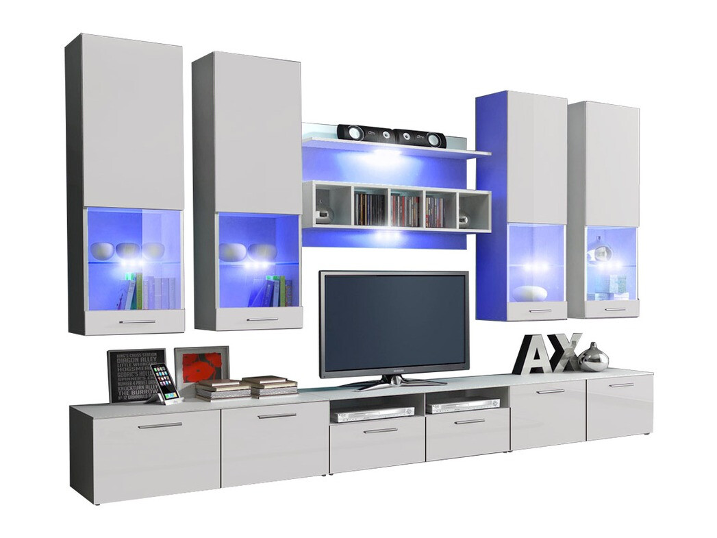 Parete attrezzata Nashville 107 (Bianco + Bianco lucido)