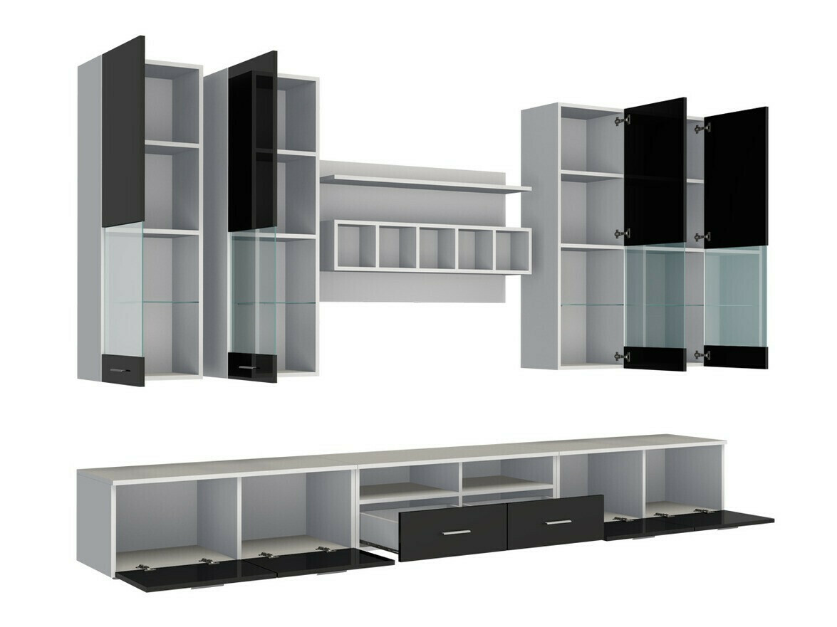 Parete attrezzata Nashville 107 (Bianco + Bianco lucido)