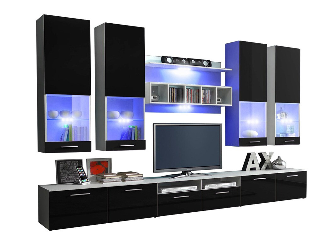 Parete attrezzata Nashville 107 (Bianco + Nero lucido)