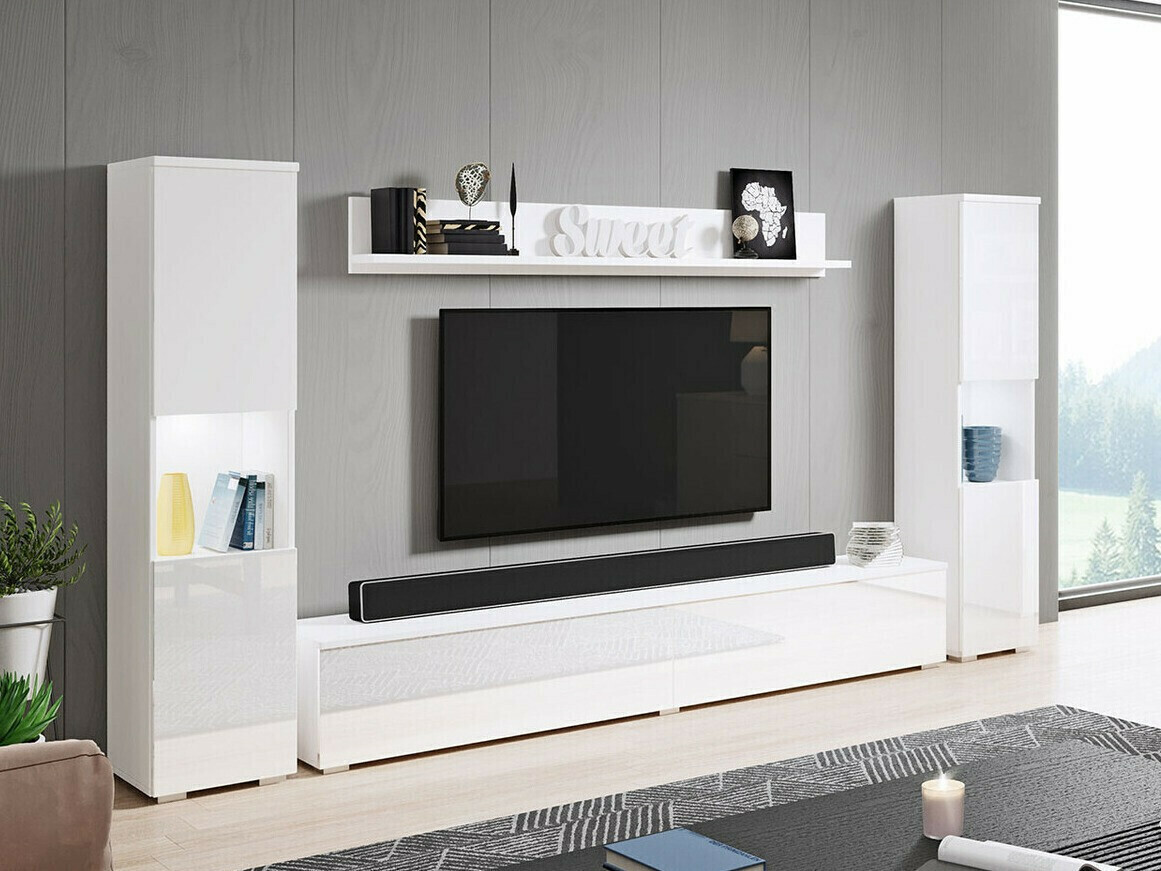 Parete attrezzata Sarasota 131 (Bianco + Bianco lucido)